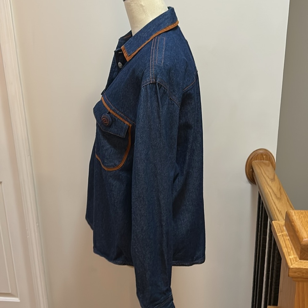 Chaus Sport Vintage Denim Button-Up Shirt with Brown Trim - Picture 6 of 9